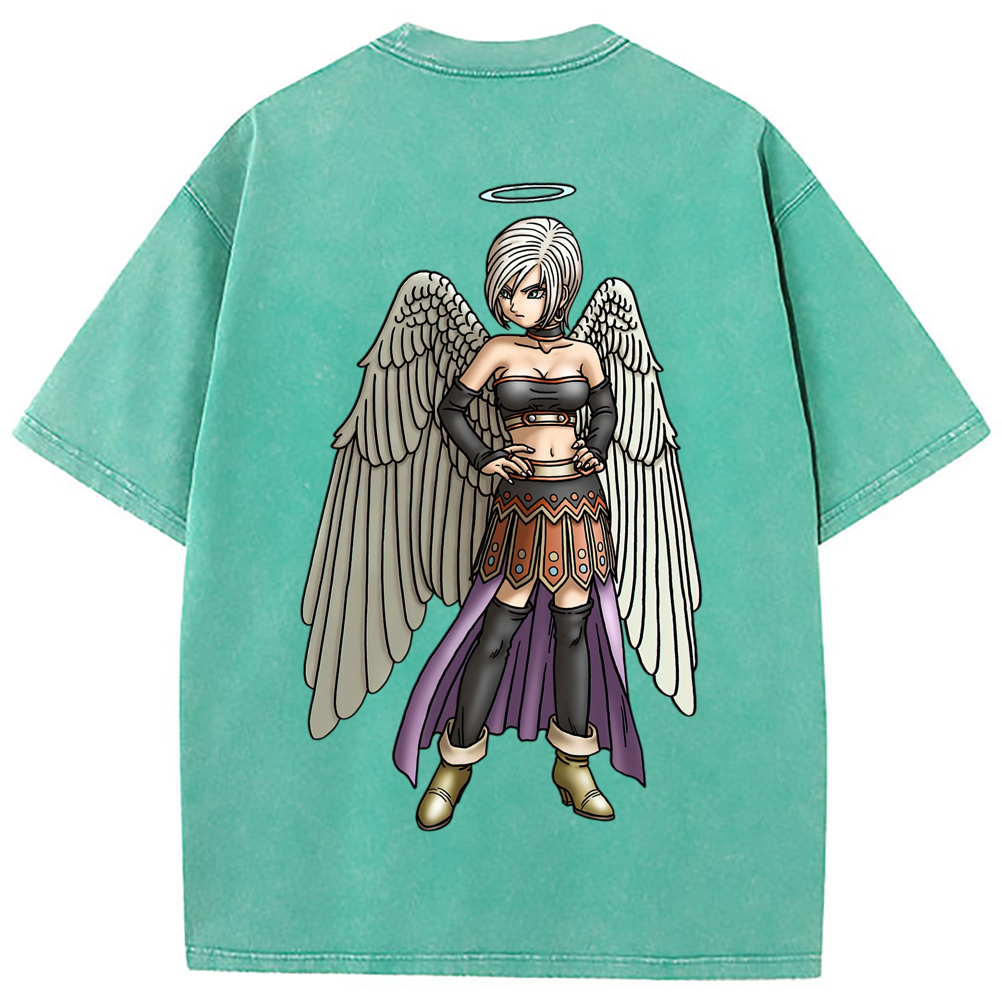 （画像用） ドラゴンクエスト Doragon Kuesuto Dragon Quest 綿100% ヴィンテージ風 半袖Tシャツ（背面プリント）